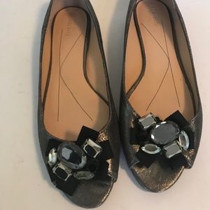 Kate Spade Crystal & Bow Peeptoe Flats - New